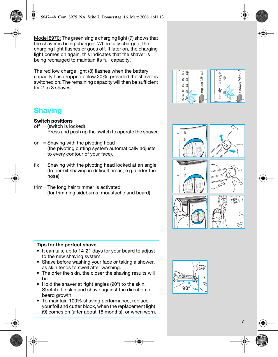 Shaving | Braun 8975 360°Complete Solo User Manual | Page 7 / 26
