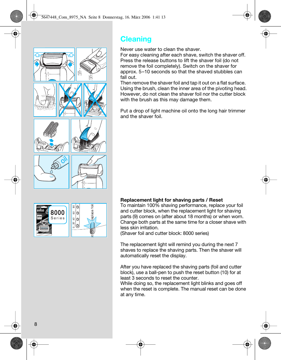 Cleaning | Braun 8975 360°Complete Solo User Manual | Page 8 / 26