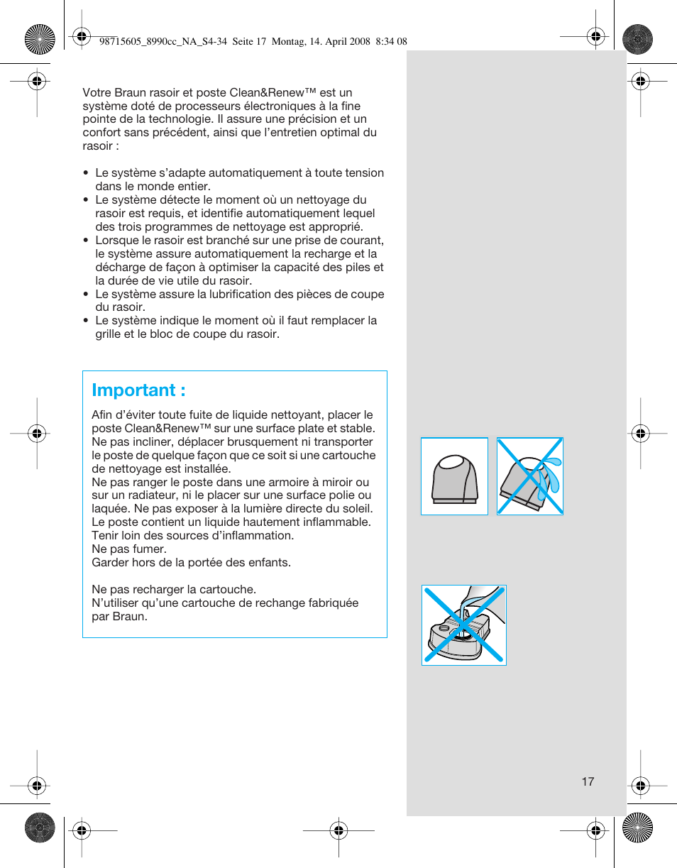 Important | Braun 8990 360°Complete, Series 5 User Manual | Page 17 / 34