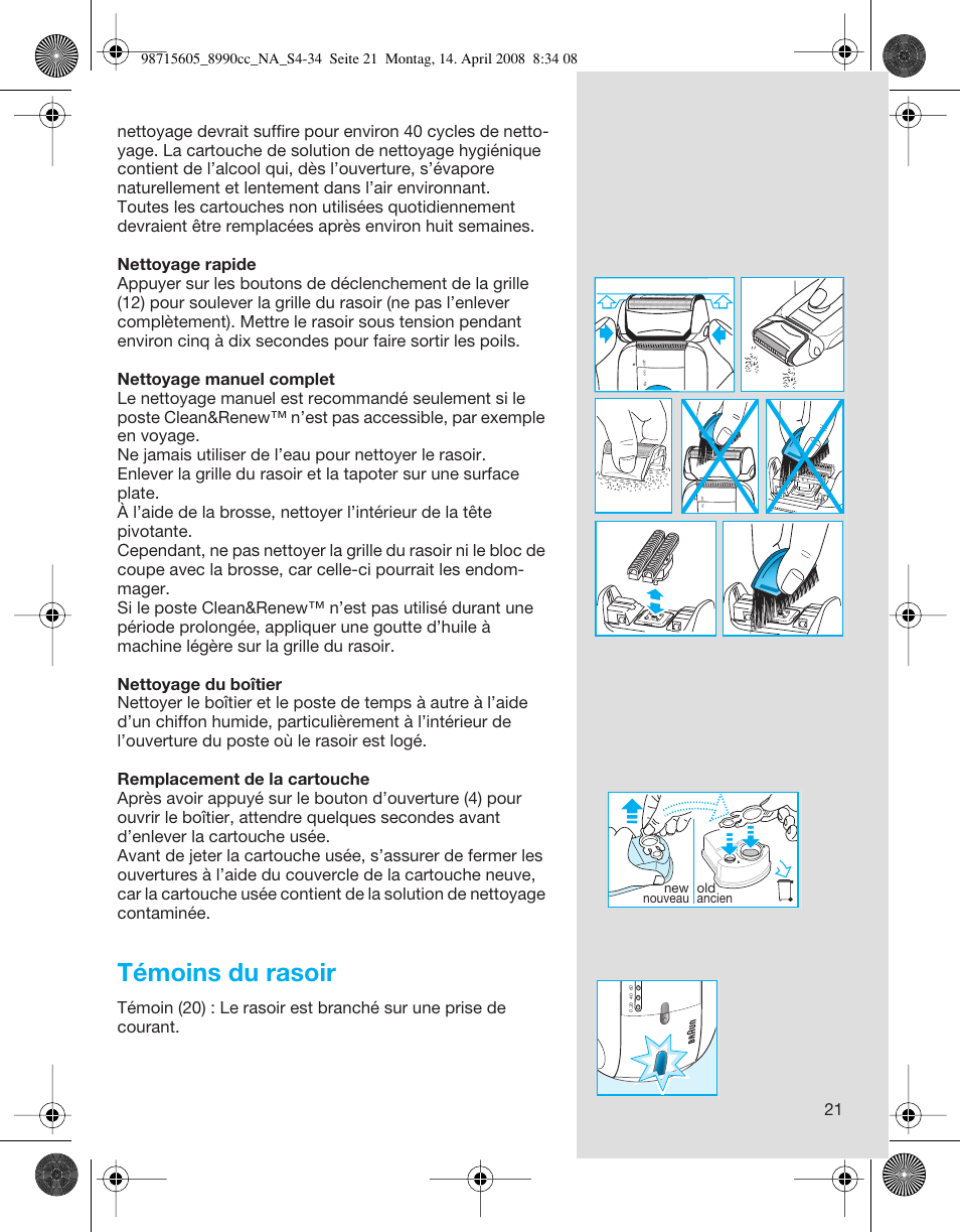 Témoins du rasoir | Braun 8990 360°Complete, Series 5 User Manual | Page 21 / 34