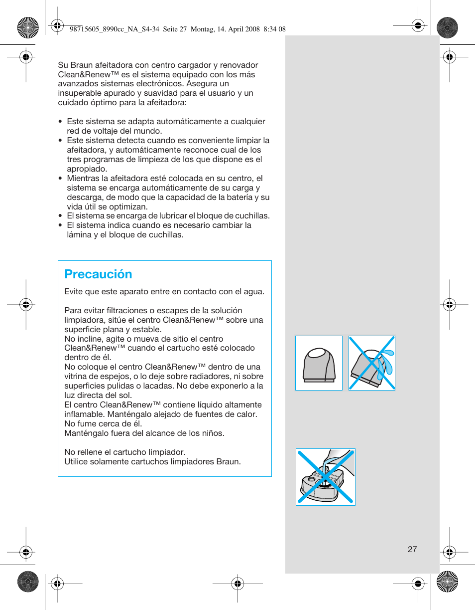 Precaución | Braun 8990 360°Complete, Series 5 User Manual | Page 27 / 34