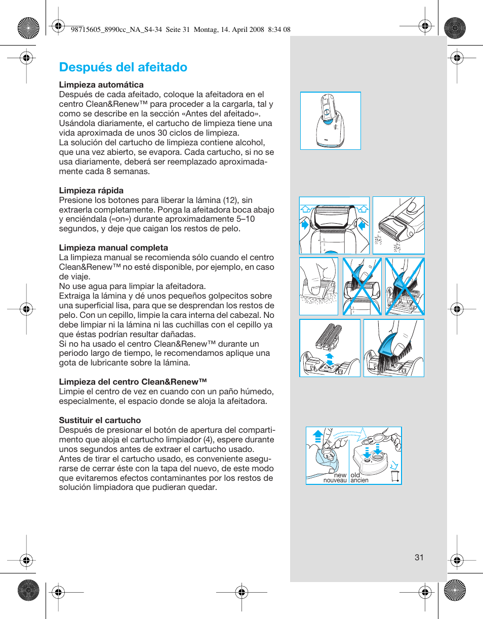 Después del afeitado | Braun 8990 360°Complete, Series 5 User Manual | Page 31 / 34