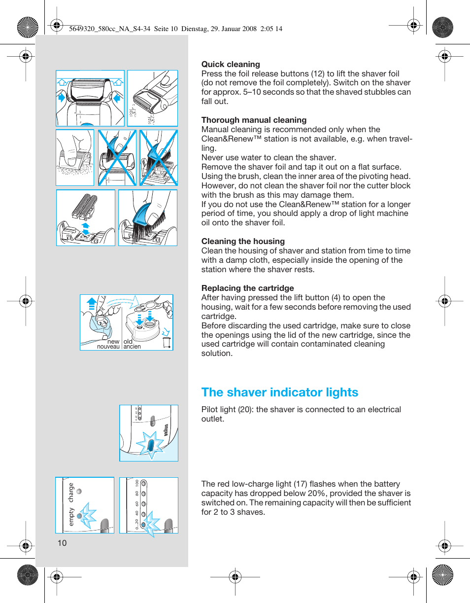 The shaver indicator lights | Braun 570cc-5649 Series 5 User Manual | Page 10 / 34