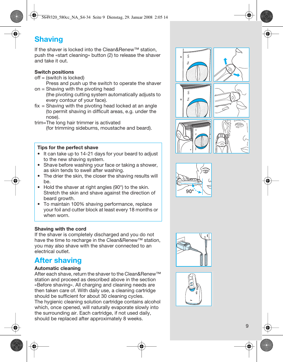 Shaving, After shaving | Braun 570cc-5649 Series 5 User Manual | Page 9 / 34