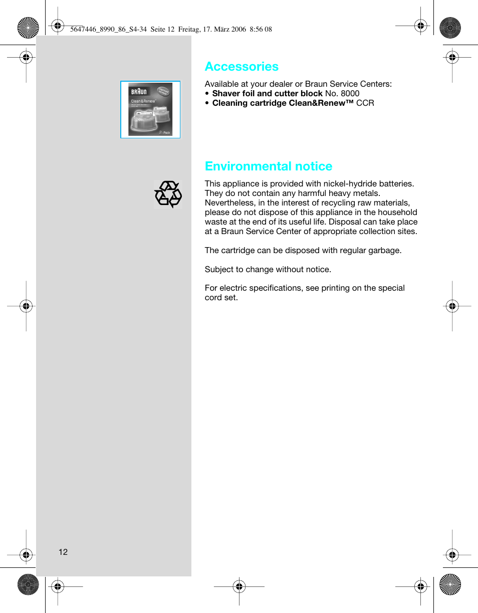 Accessories, Environmental notice | Braun 8985 360°Complete User Manual | Page 12 / 34