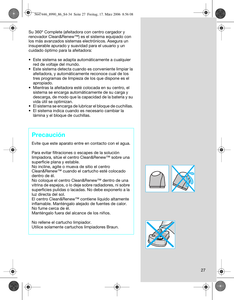 Precaución | Braun 8985 360°Complete User Manual | Page 27 / 34