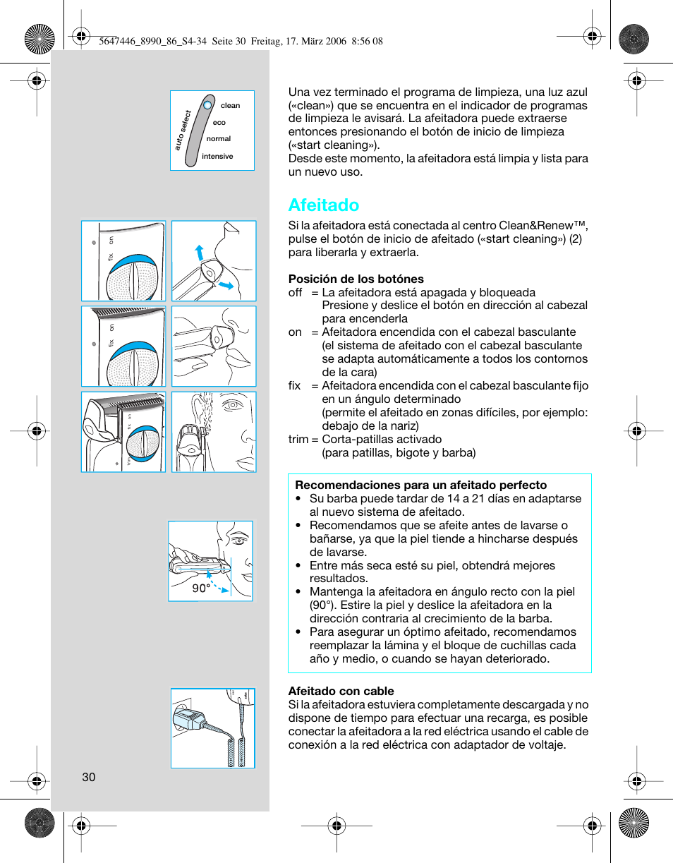 Afeitado | Braun 8985 360°Complete User Manual | Page 30 / 34