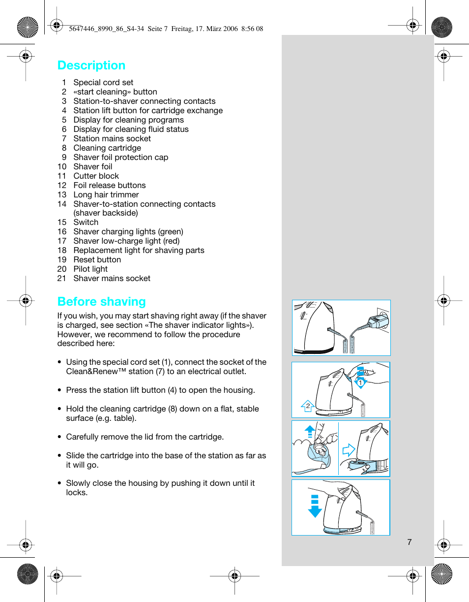 Description, Before shaving | Braun 8985 360°Complete User Manual | Page 7 / 34