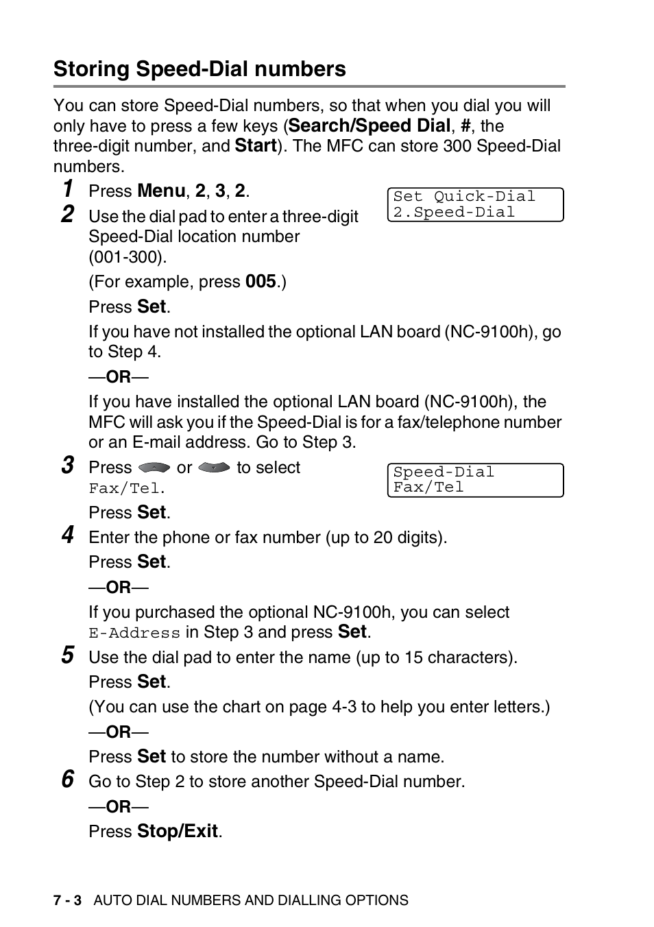 Storing speed-dial numbers, Storing speed-dial numbers -3 | Brother MFC 8220 User Manual | Page 106 / 203