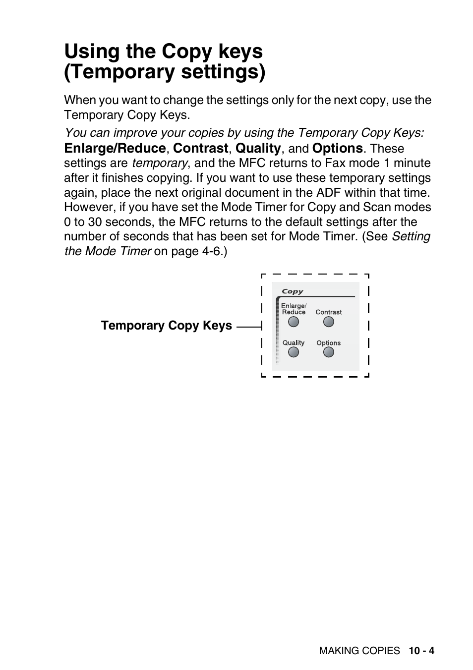 Using the copy keys (temporary settings), Using the copy keys (temporary settings) -4 | Brother MFC 8220 User Manual | Page 125 / 203