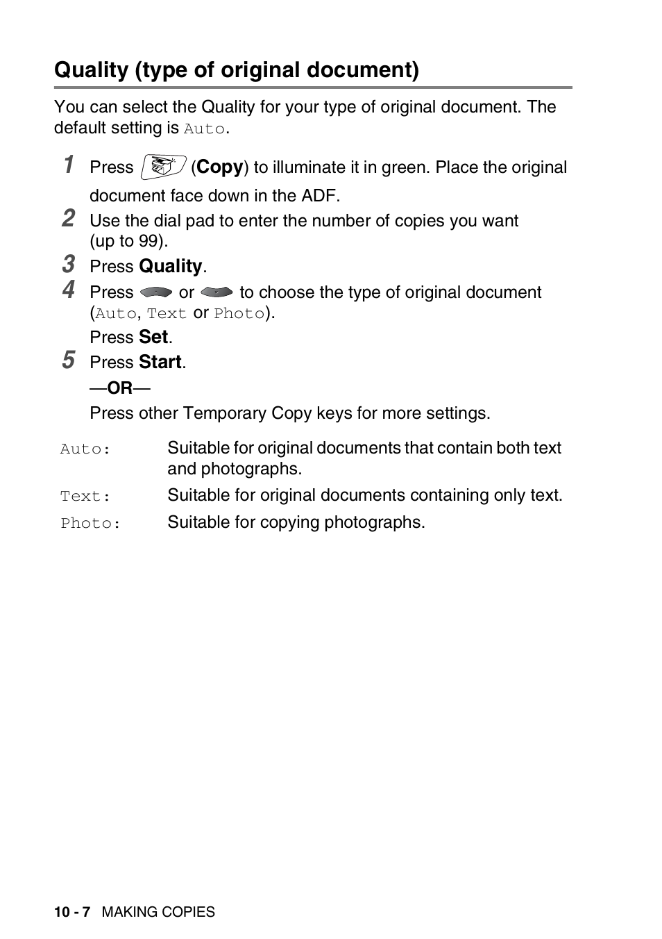 Quality (type of original document), Quality (type of original document) -7 | Brother MFC 8220 User Manual | Page 128 / 203