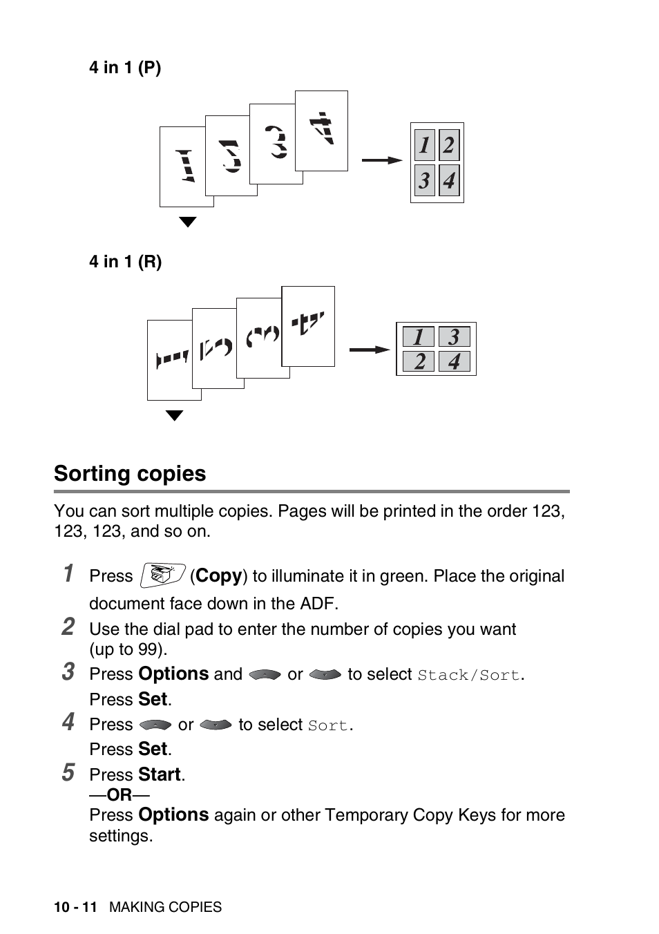 Sorting copies, Sorting copies -11 | Brother MFC 8220 User Manual | Page 132 / 203