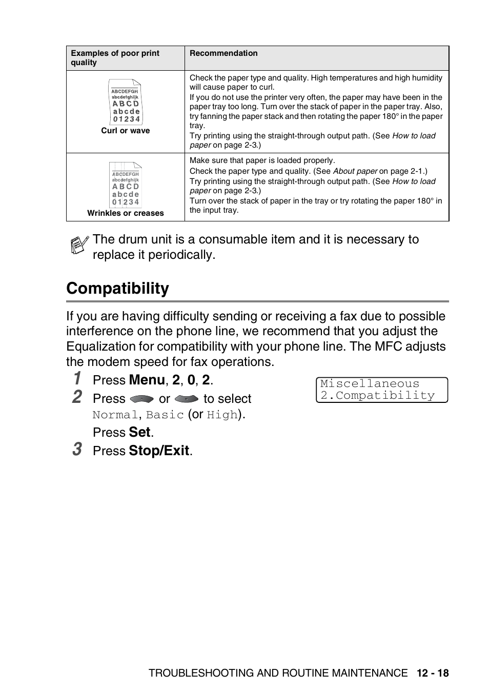 Compatibility, Compatibility -18, Menu | Stop/exit | Brother MFC 8220 User Manual | Page 157 / 203