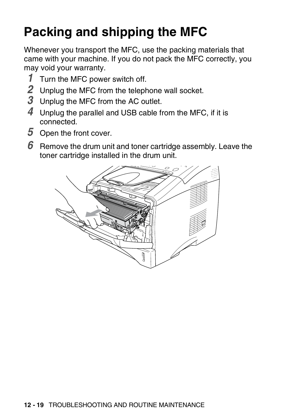 Packing and shipping the mfc, Packing and shipping the mfc -19 | Brother MFC 8220 User Manual | Page 158 / 203