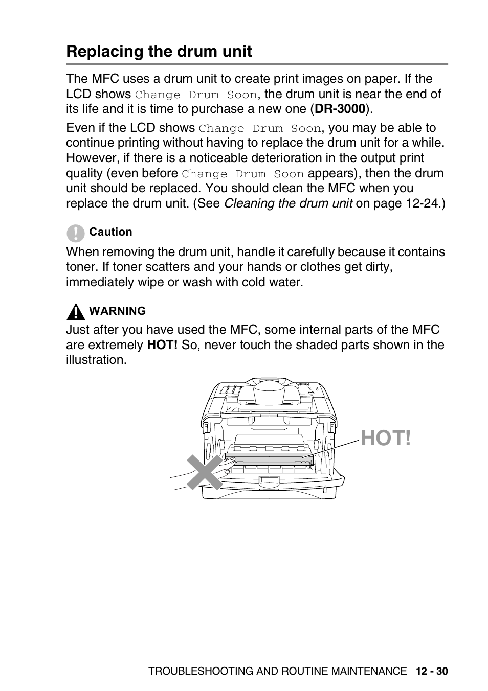 Replacing the drum unit, Replacing the drum unit -30 | Brother MFC 8220 User Manual | Page 169 / 203