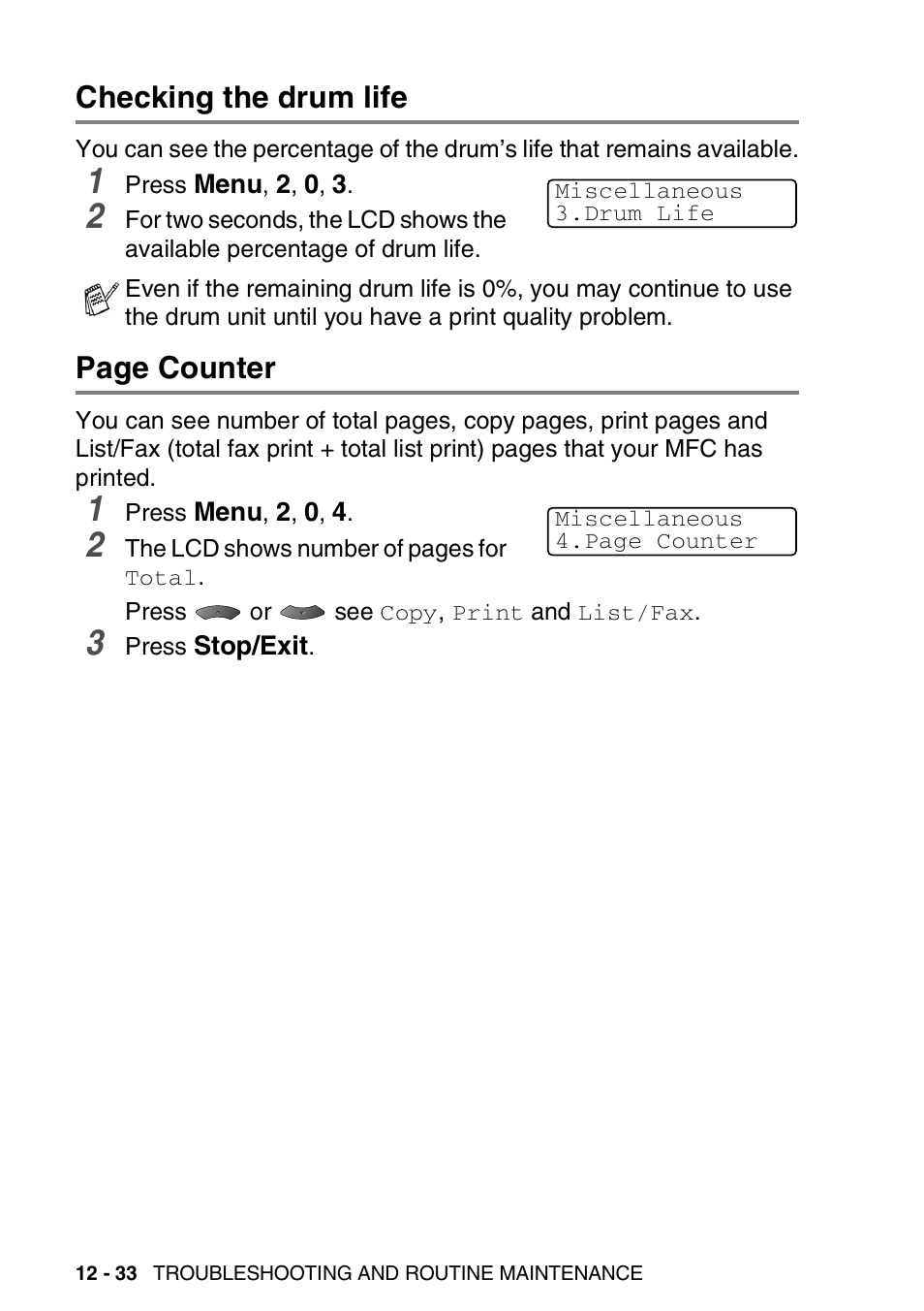 Checking the drum life, Page counter | Brother MFC 8220 User Manual | Page 172 / 203