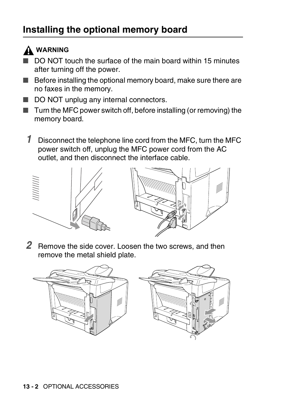 Installing the optional memory board, Installing the optional memory board -2 | Brother MFC 8220 User Manual | Page 174 / 203