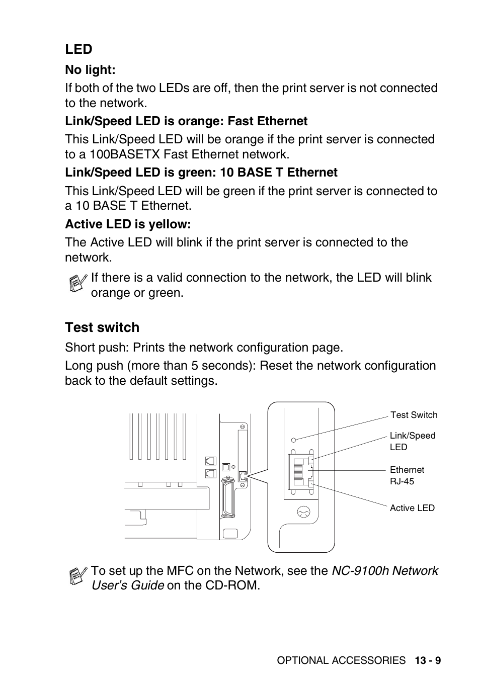Test switch, Led -9 test switch -9 | Brother MFC 8220 User Manual | Page 181 / 203