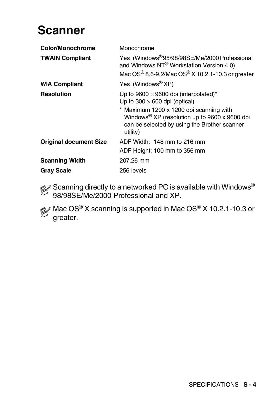 Scanner, X scanning is supported in mac os | Brother MFC 8220 User Manual | Page 191 / 203