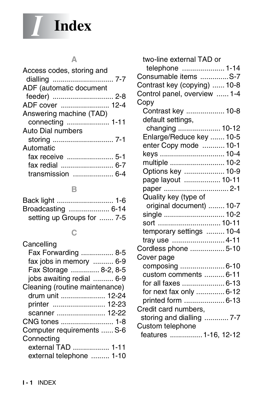 Index | Brother MFC 8220 User Manual | Page 196 / 203