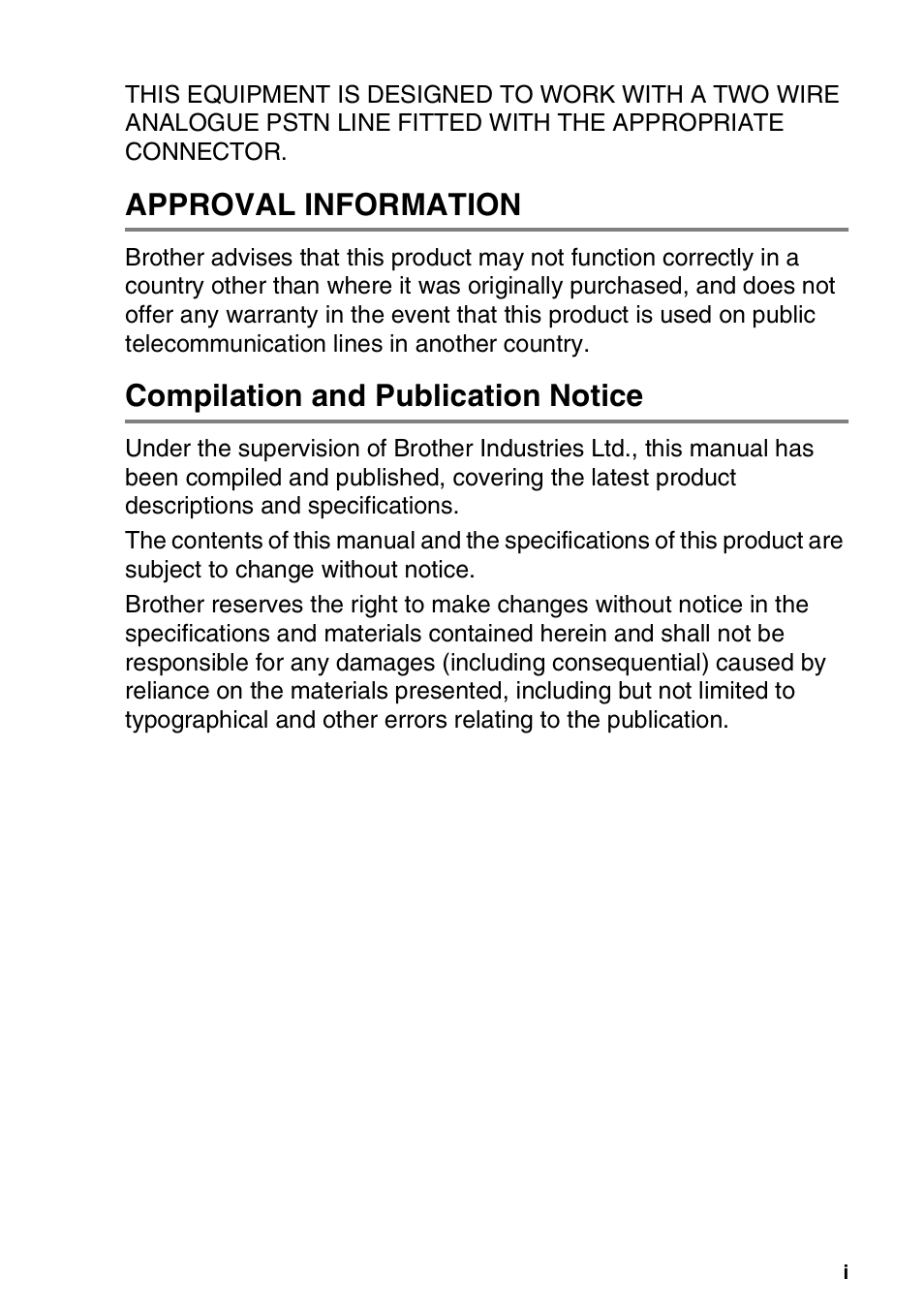 Approval information, Compilation and publication notice | Brother MFC 8220 User Manual | Page 2 / 203