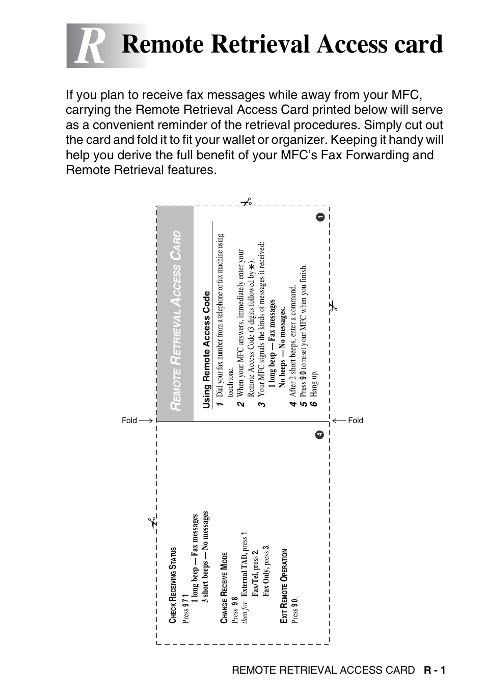 Remote retrieval access card | Brother MFC 8220 User Manual | Page 201 / 203