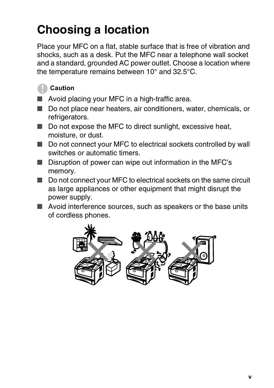 Choosing a location | Brother MFC 8220 User Manual | Page 6 / 203