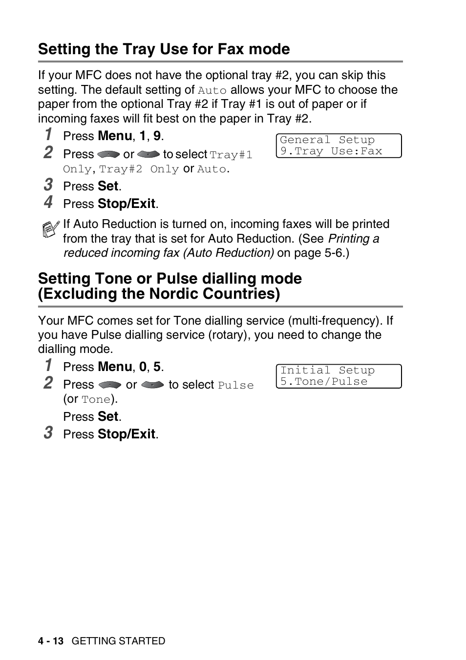 Setting the tray use for fax mode, Excluding the nordic countries) -13 | Brother MFC 8220 User Manual | Page 68 / 203