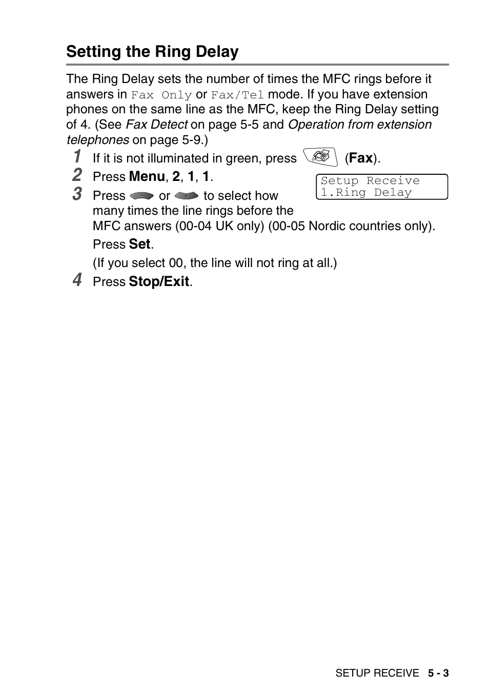 Setting the ring delay, Setting the ring delay -3 | Brother MFC 8220 User Manual | Page 71 / 203