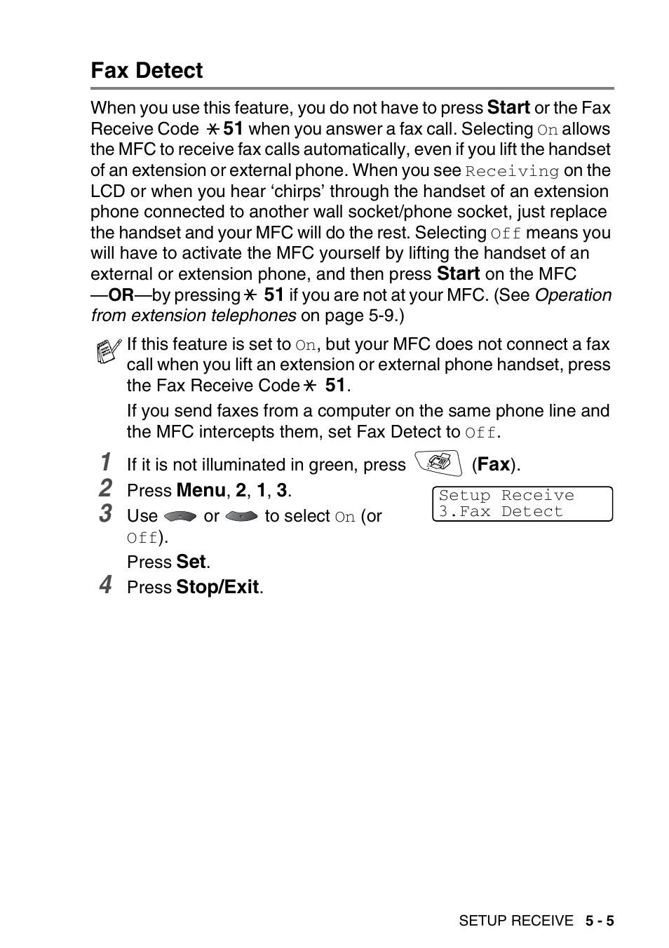 Fax detect, Fax detect -5 | Brother MFC 8220 User Manual | Page 73 / 203