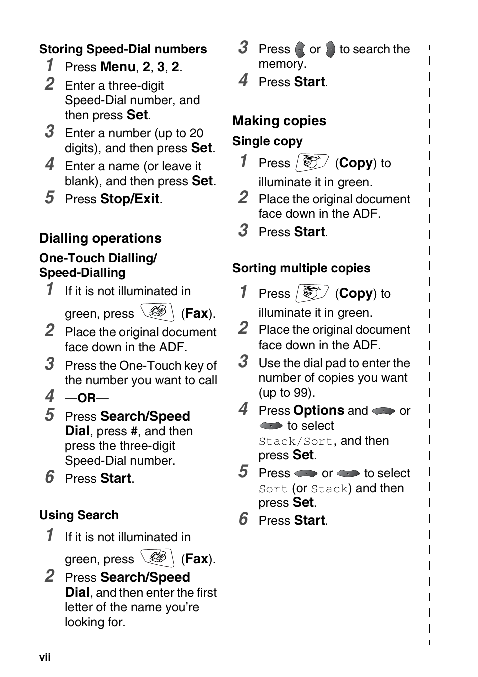 Dialling operations, Making copies | Brother MFC 8220 User Manual | Page 8 / 203