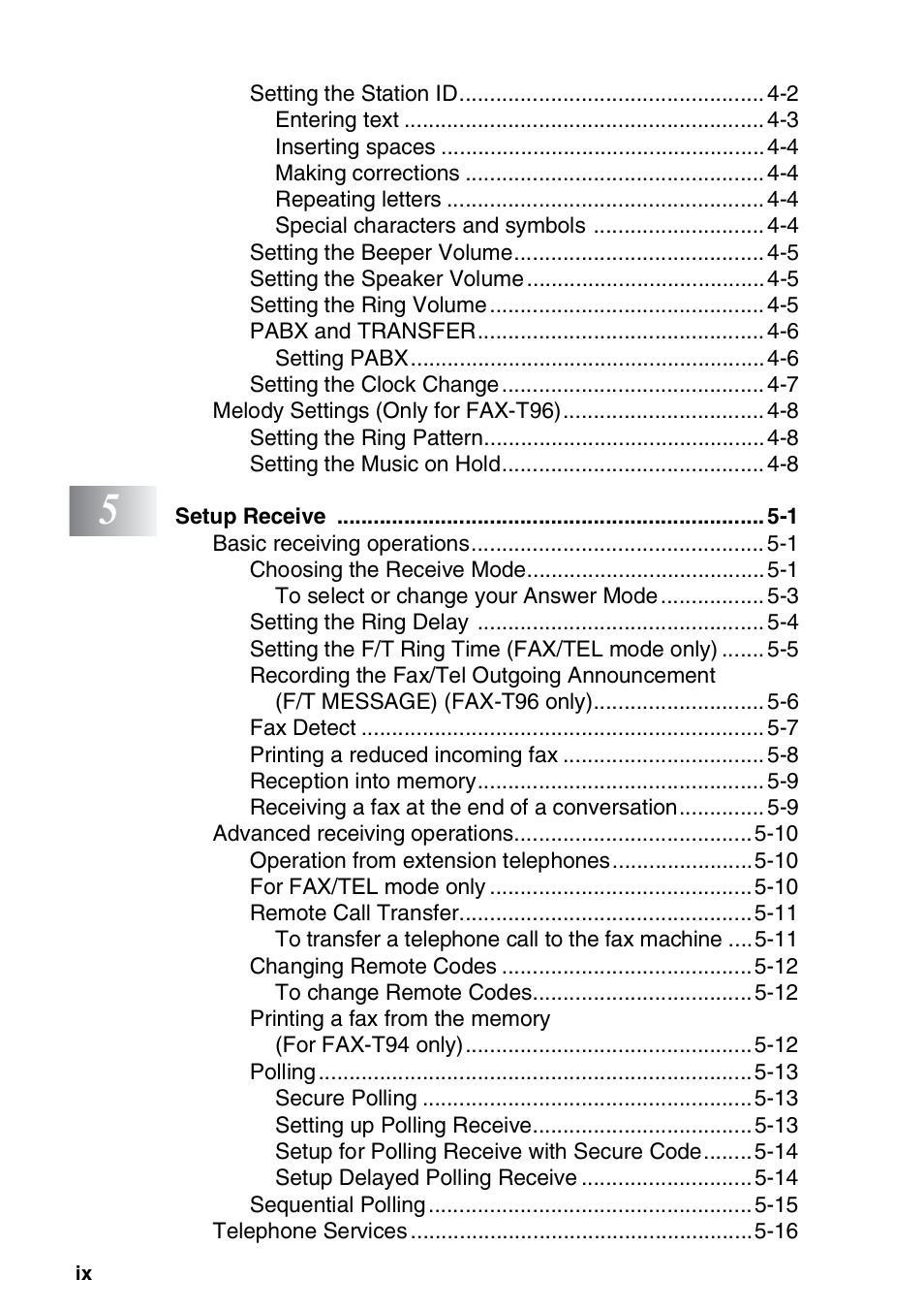 Brother FAX-T94 User Manual | Page 10 / 166