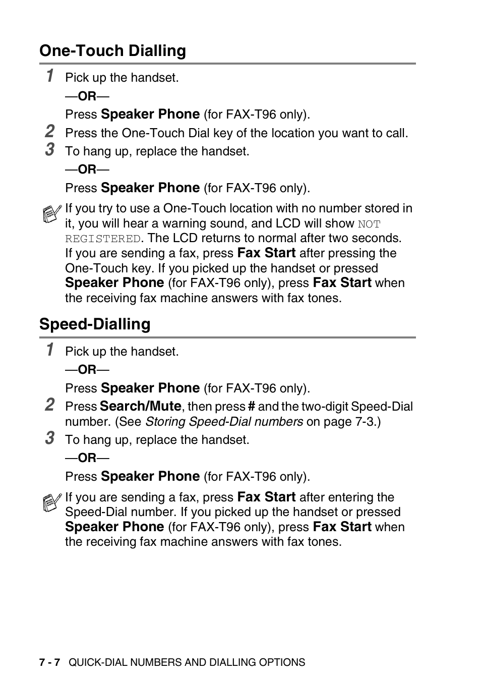 One-touch dialling, Speed-dialling, One-touch dialling -7 speed-dialling -7 | Brother FAX-T94 User Manual | Page 100 / 166