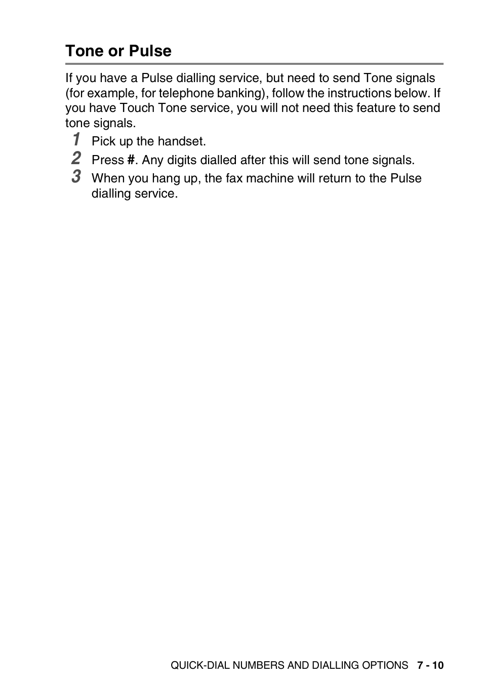 Tone or pulse, Tone or pulse -10 | Brother FAX-T94 User Manual | Page 103 / 166