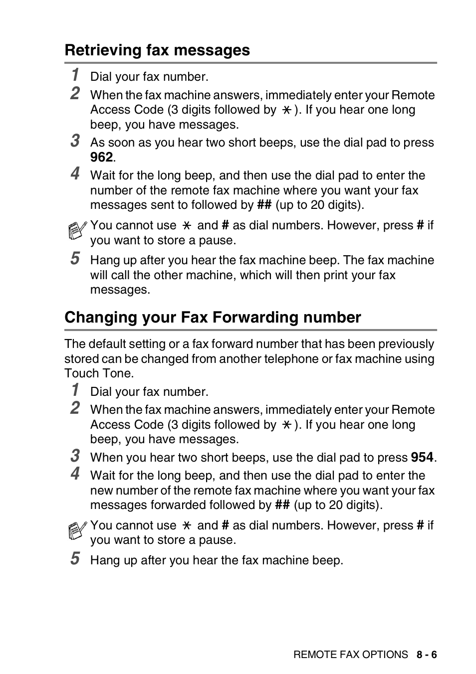 Retrieving fax messages, Changing your fax forwarding number | Brother FAX-T94 User Manual | Page 109 / 166