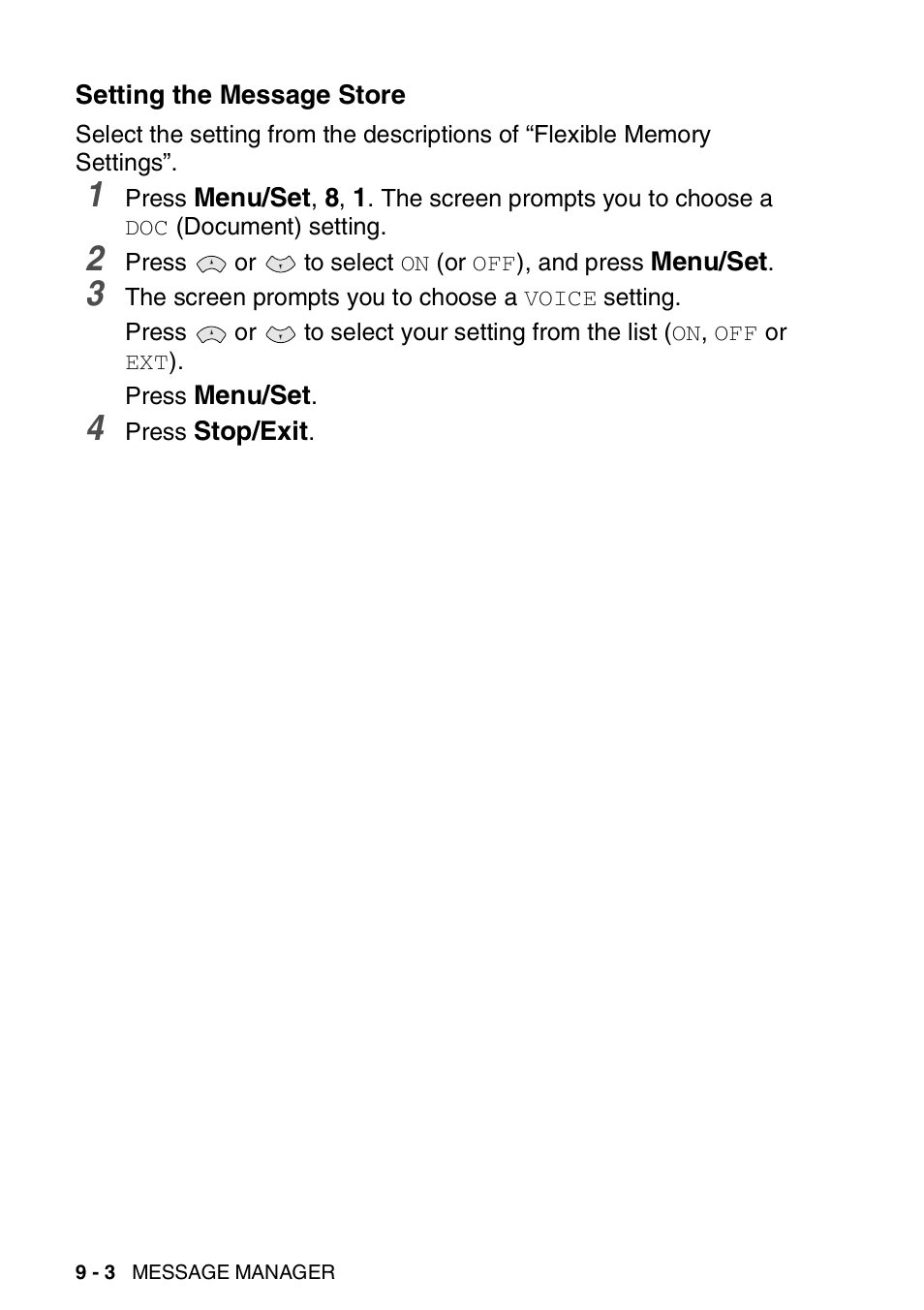 Setting the message store, Setting the message store -3 | Brother FAX-T94 User Manual | Page 112 / 166