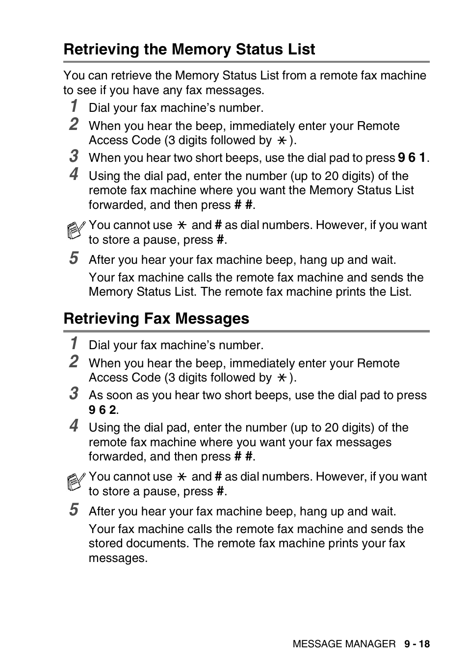 Retrieving the memory status list, Retrieving fax messages | Brother FAX-T94 User Manual | Page 127 / 166