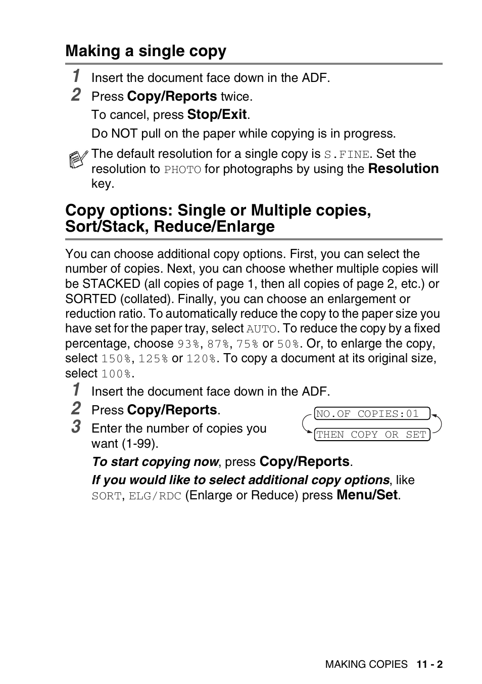 Making a single copy, Reduce/enlarge -2 | Brother FAX-T94 User Manual | Page 133 / 166