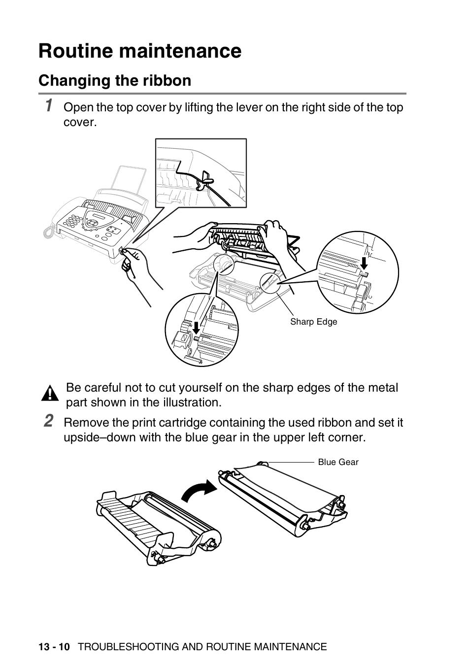 Routine maintenance, Changing the ribbon, Routine maintenance -10 | Changing the ribbon -10 | Brother FAX-T94 User Manual | Page 148 / 166