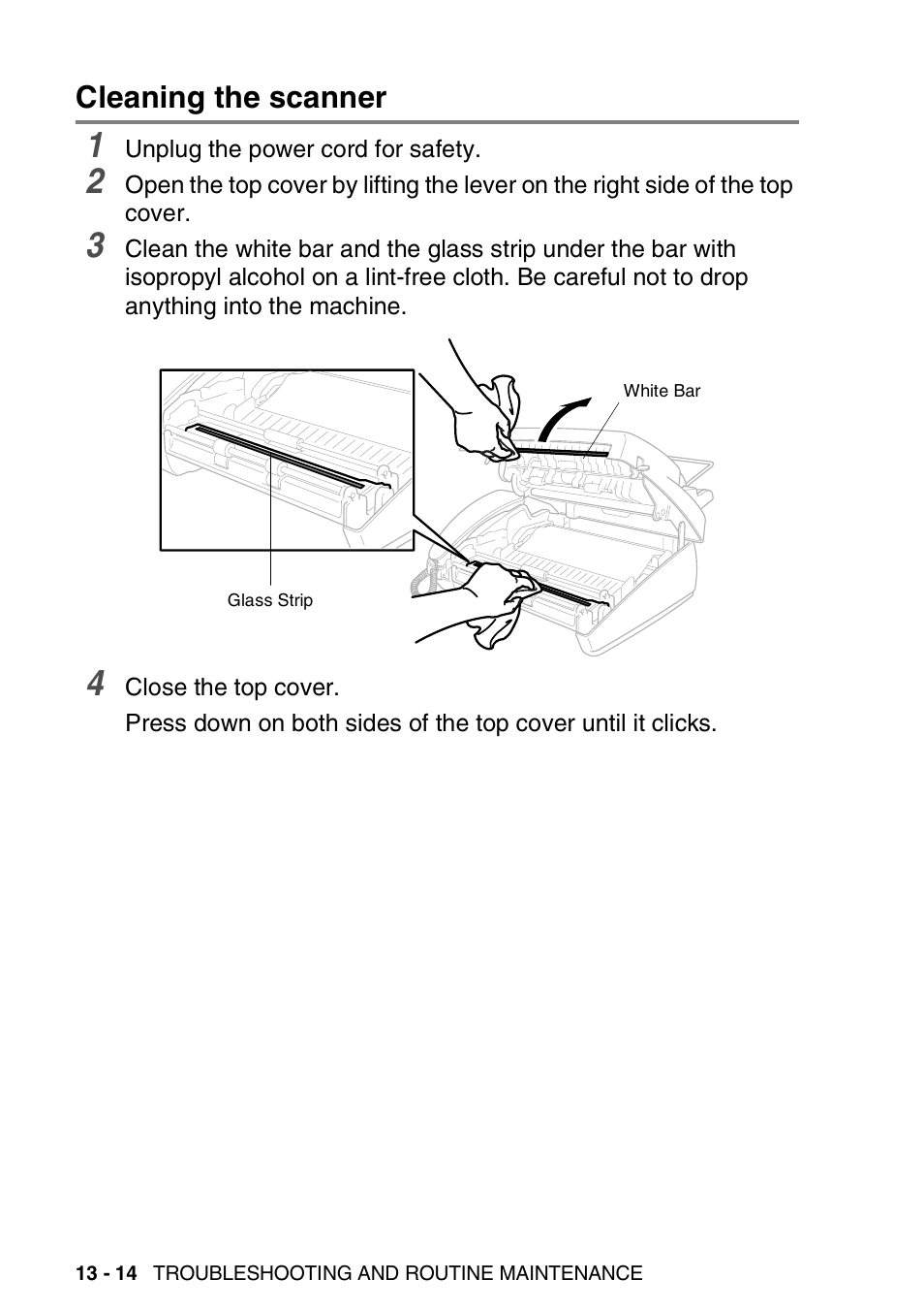 Cleaning the scanner, Cleaning the scanner -14 | Brother FAX-T94 User Manual | Page 152 / 166