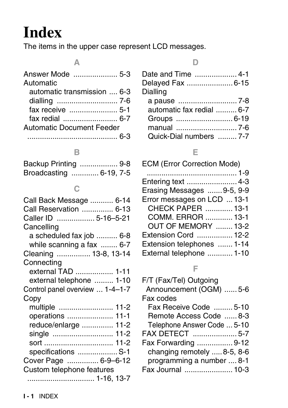 Index | Brother FAX-T94 User Manual | Page 160 / 166