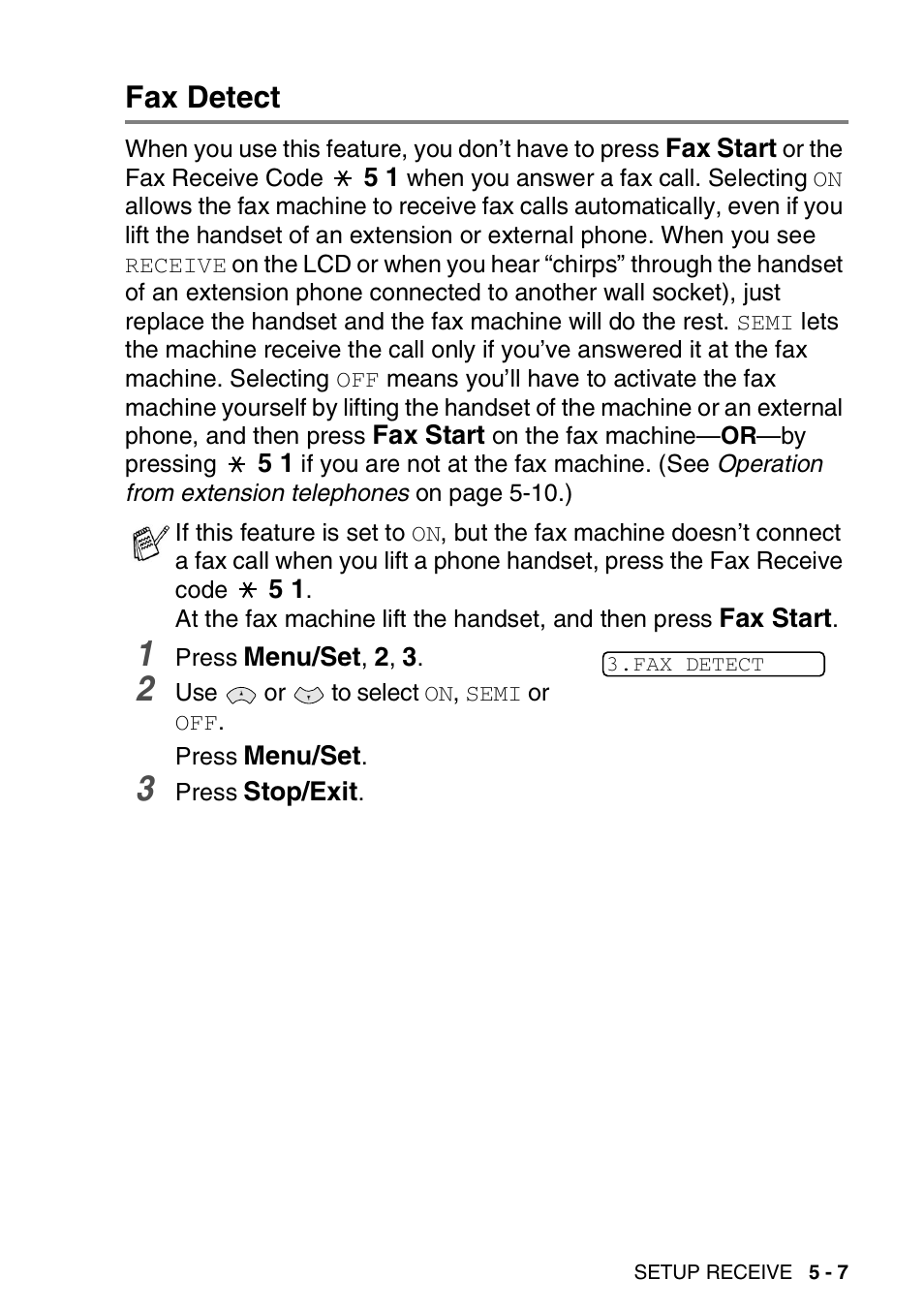 Fax detect, Fax detect -7 | Brother FAX-T94 User Manual | Page 55 / 166