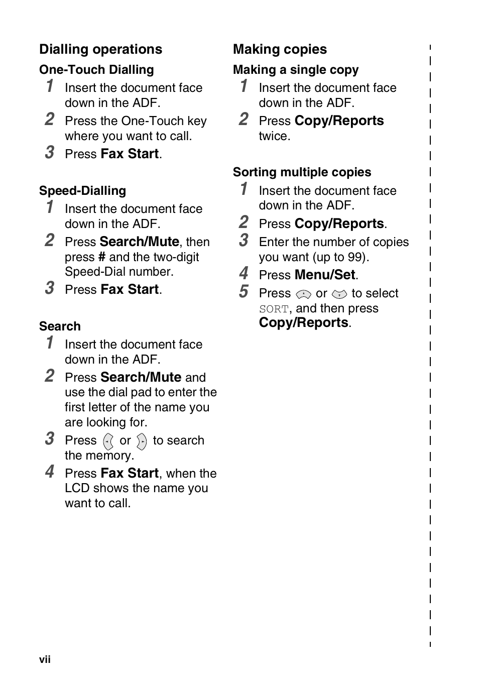 Dialling operations, Making copies | Brother FAX-T94 User Manual | Page 8 / 166