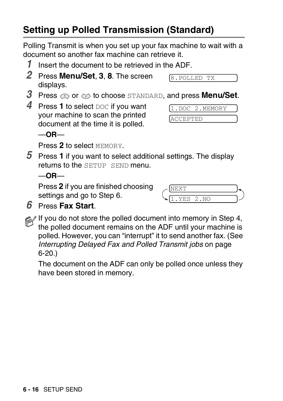 Setting up polled transmission (standard), Setting up polled transmission (standard) -16 | Brother FAX-T94 User Manual | Page 86 / 166