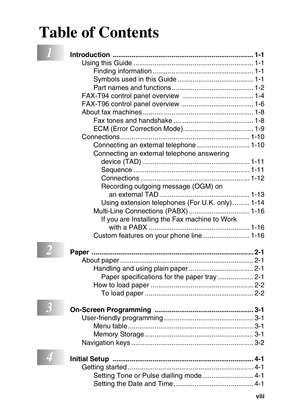 Brother FAX-T94 User Manual | Page 9 / 166