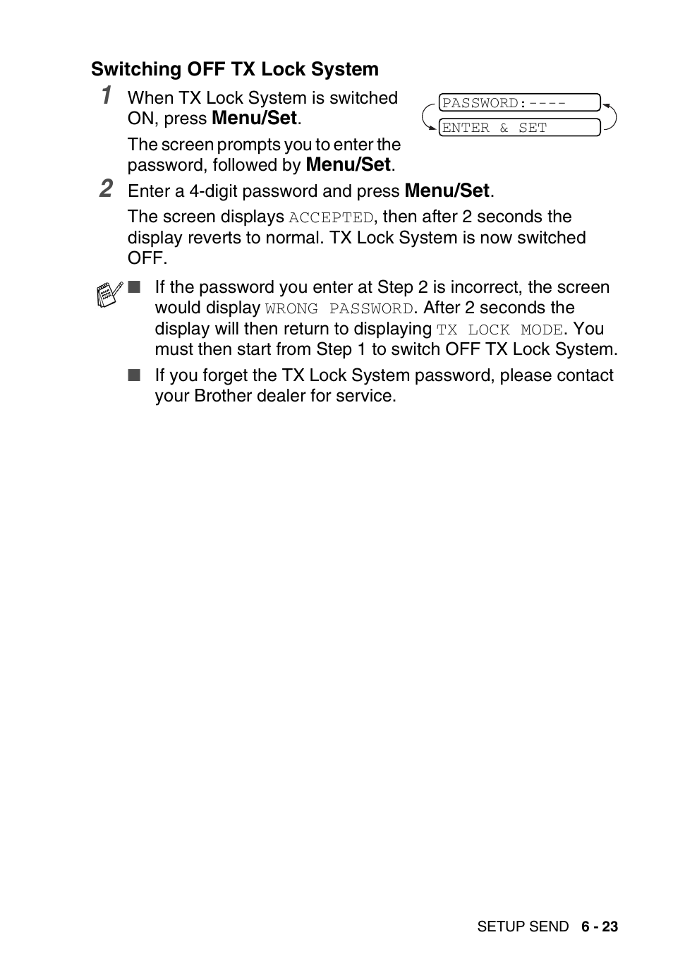 Switching off tx lock system, Switching off tx lock system -23 | Brother FAX-T94 User Manual | Page 93 / 166