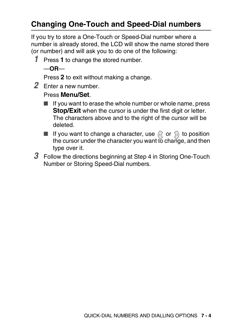 Changing one-touch and speed-dial numbers, Changing one-touch and speed-dial numbers -4 | Brother FAX-T94 User Manual | Page 97 / 166