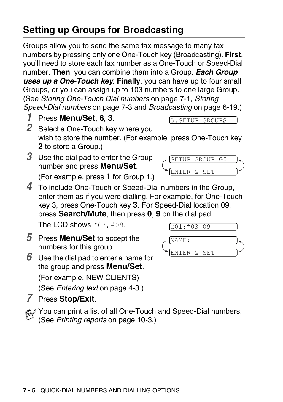 Setting up groups for broadcasting, Setting up groups for broadcasting -5 | Brother FAX-T94 User Manual | Page 98 / 166