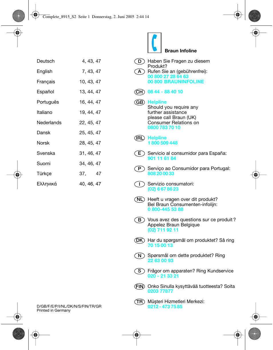 Braun 8915 360°Complete User Manual | Page 2 / 50
