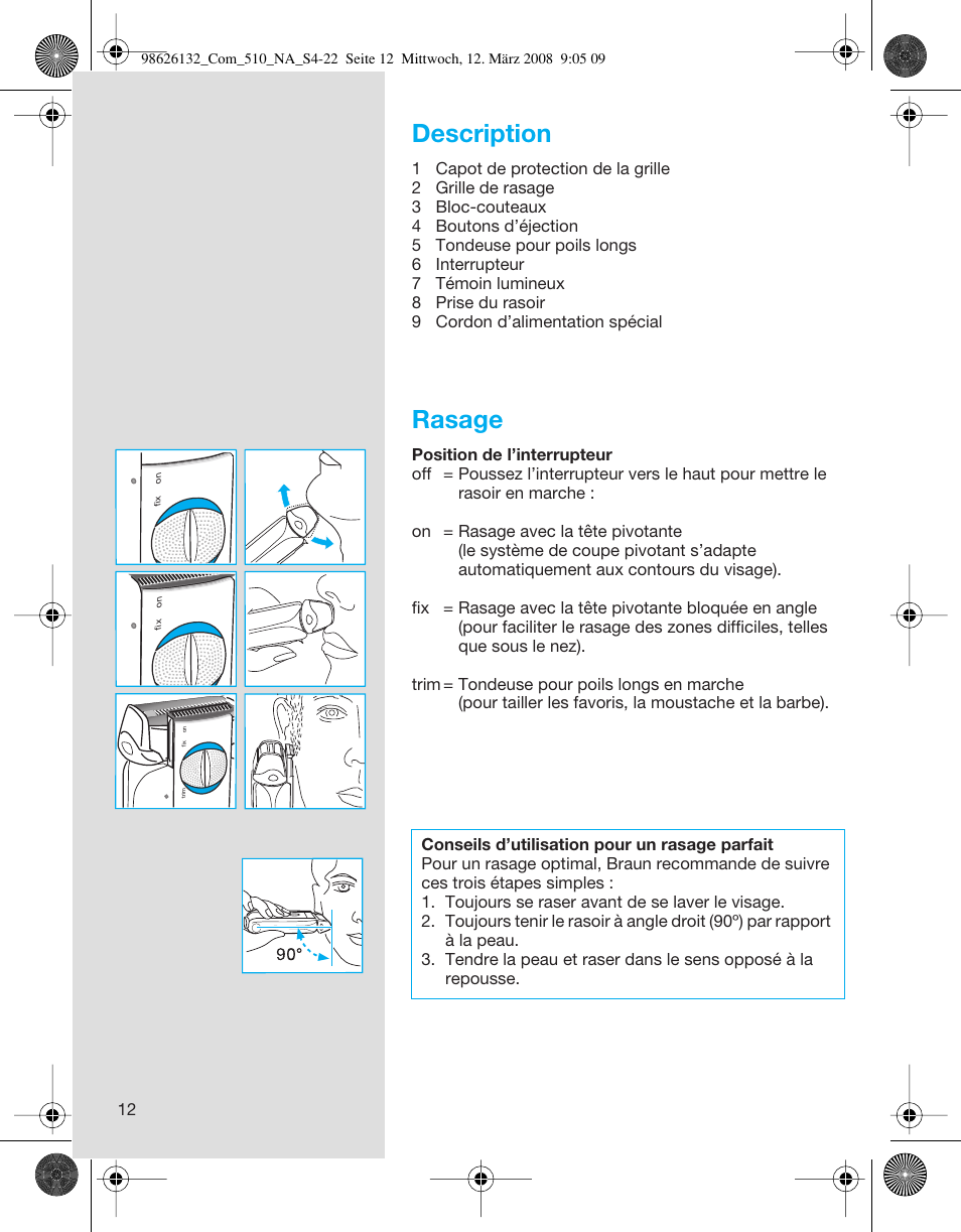 Description, Rasage | Braun 510 Series 5 User Manual | Page 12 / 19